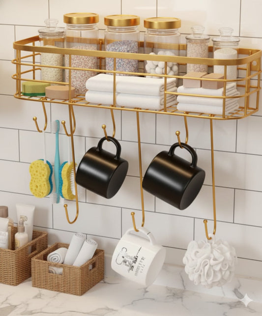 Wall Mounted Shelf Organizer with 6 Hooks