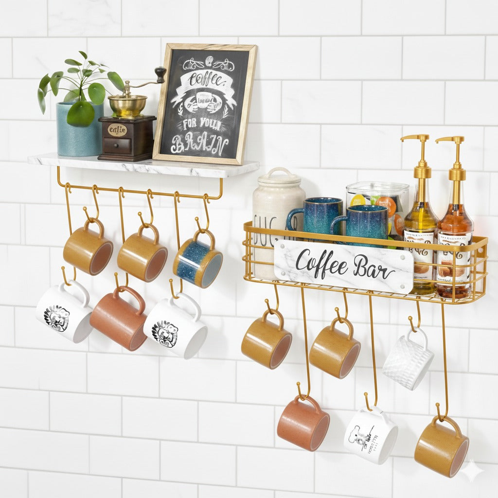 Wall Mounted Shelf Organizer with 6 Hooks